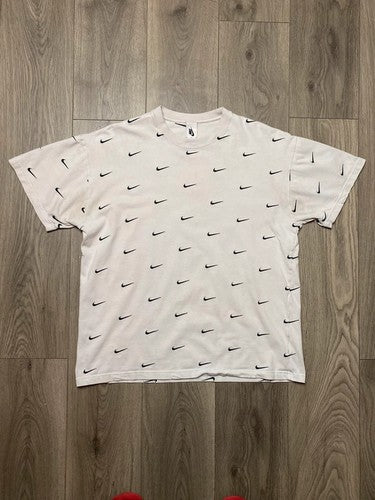 Nike All Over Swoosh Logo Tee M White