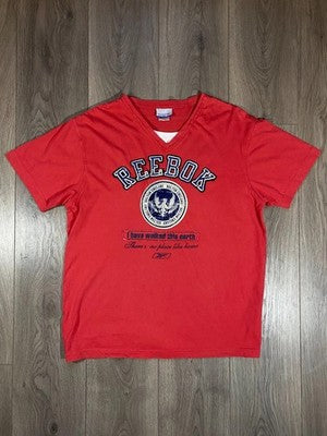 Vintage Red Reebok V-Neck Graphic Tee Men's M