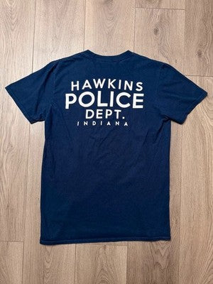 Stranger Things Hawkins Police Dept Graphic T-Shirt Mens Medium Navy N