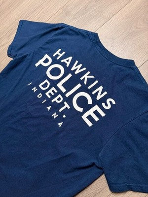 Stranger Things Hawkins Police Dept Graphic T-Shirt Mens Medium Navy N
