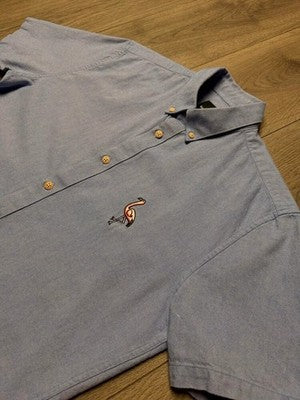 Barney Cools Flamingo Embroidered Short Sleeve Shirt Mens Small Blue C