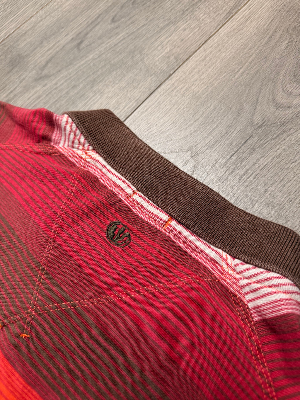 brown/orange striped fat face polo