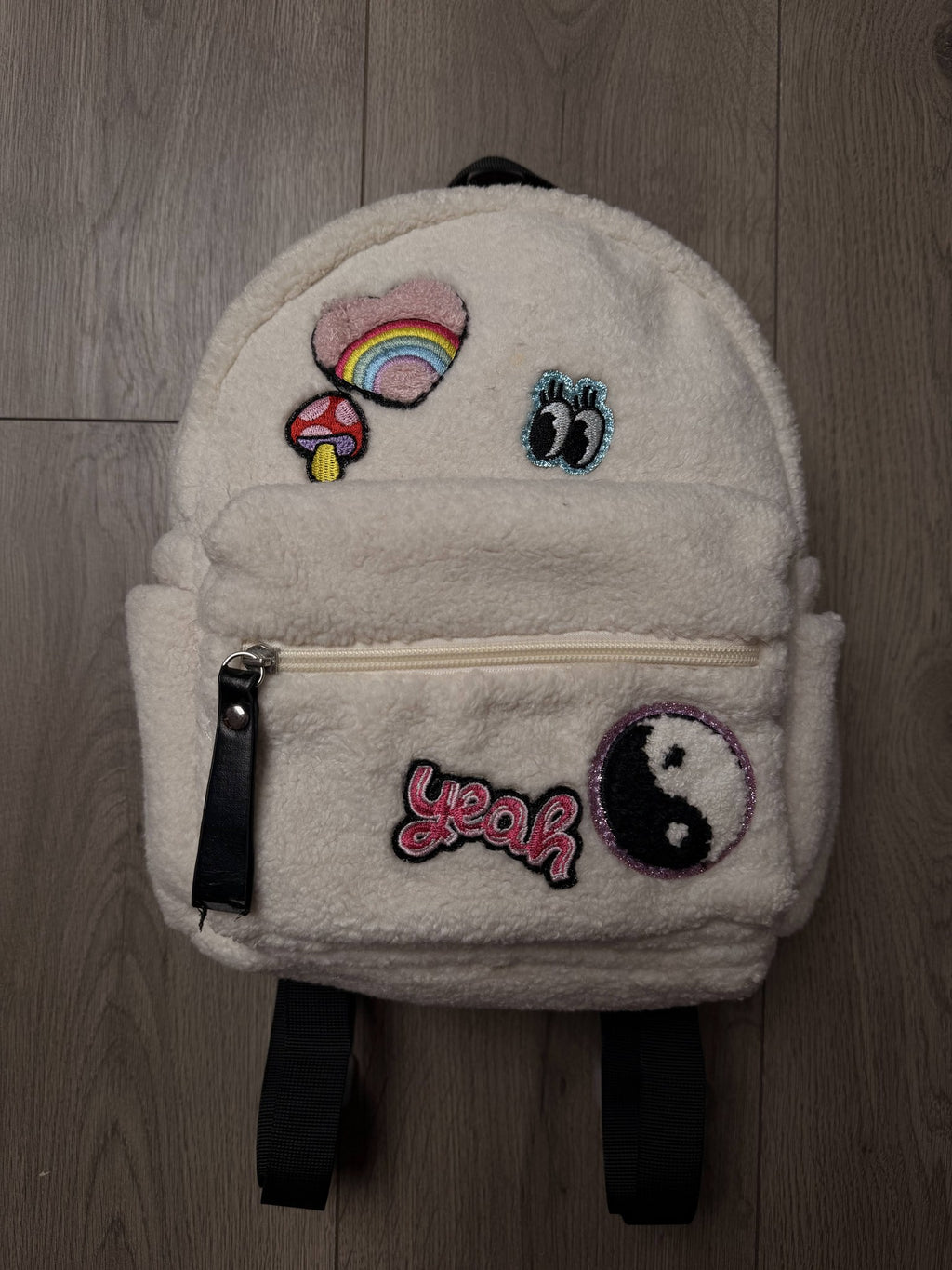 White Claire's Fluffy Embroidered Mini Backpack