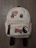 White Claire's Fluffy Embroidered Mini Backpack