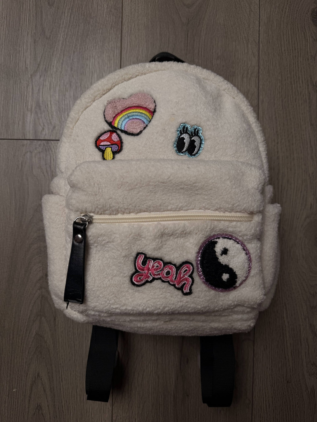 White Claire's Fluffy Embroidered Mini Backpack