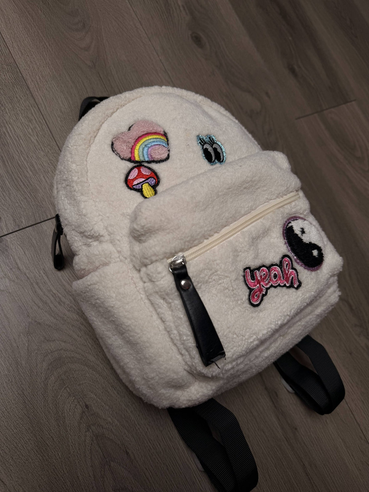 White Claire's Fluffy Embroidered Mini Backpack