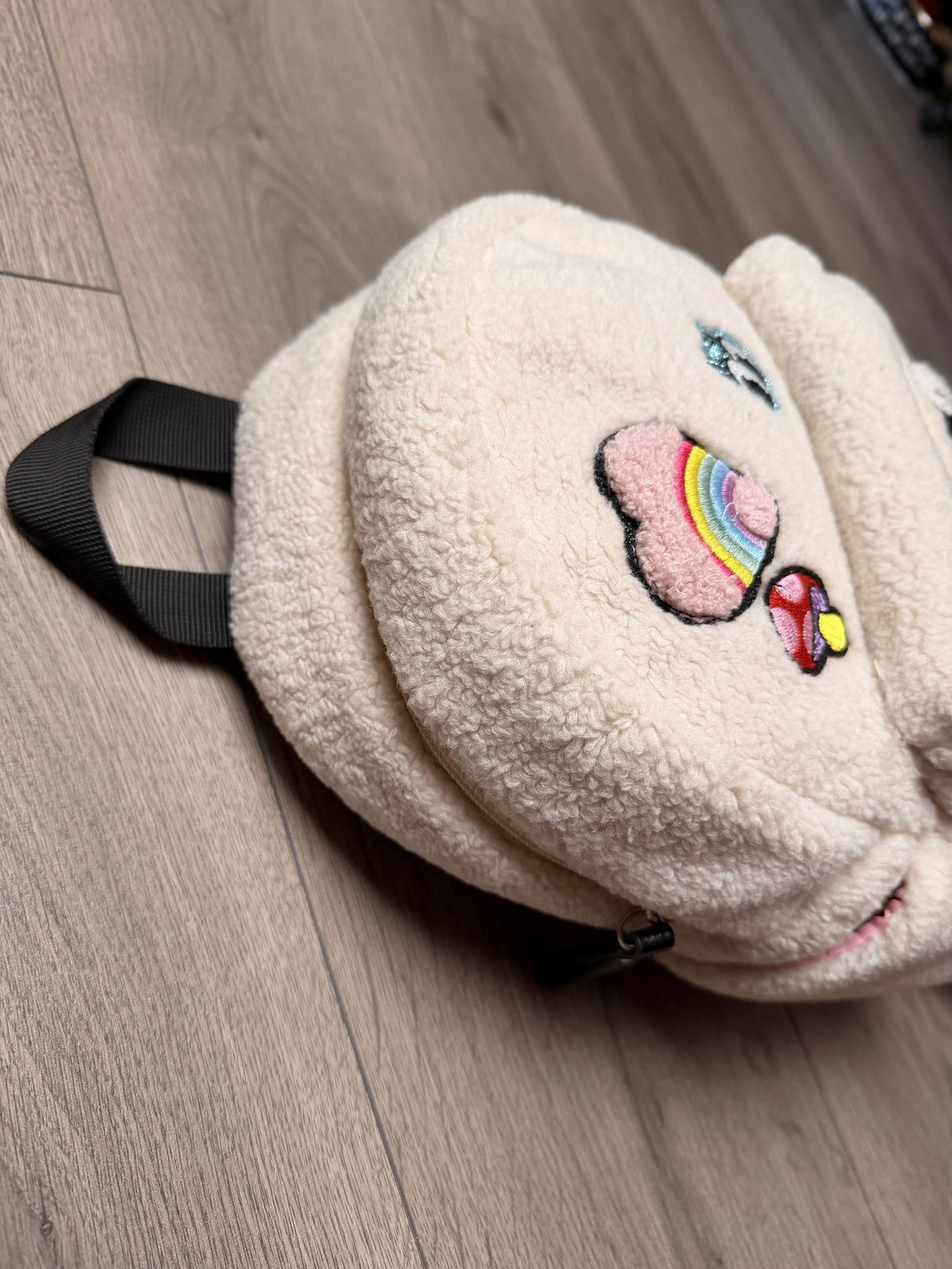 White Claire's Fluffy Embroidered Mini Backpack