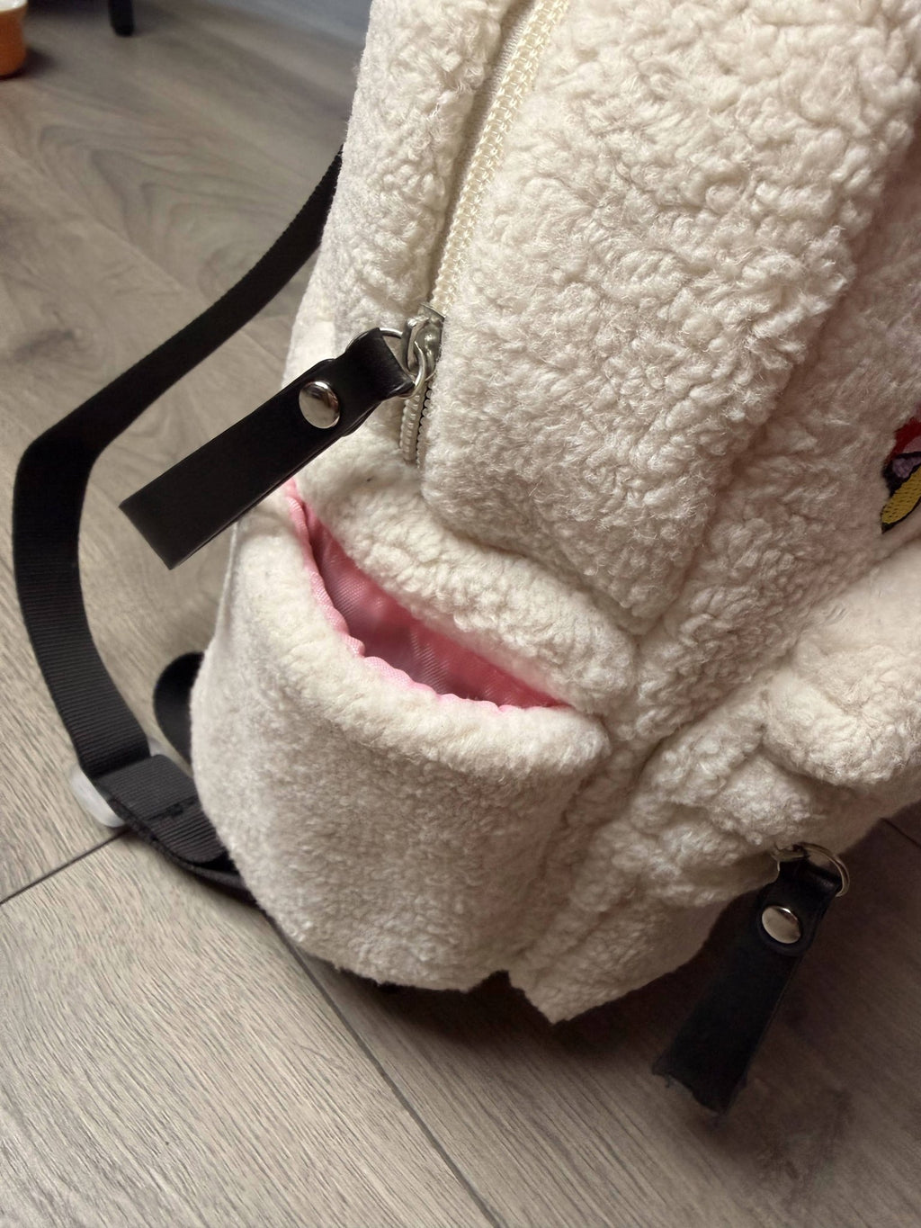 White Claire's Fluffy Embroidered Mini Backpack