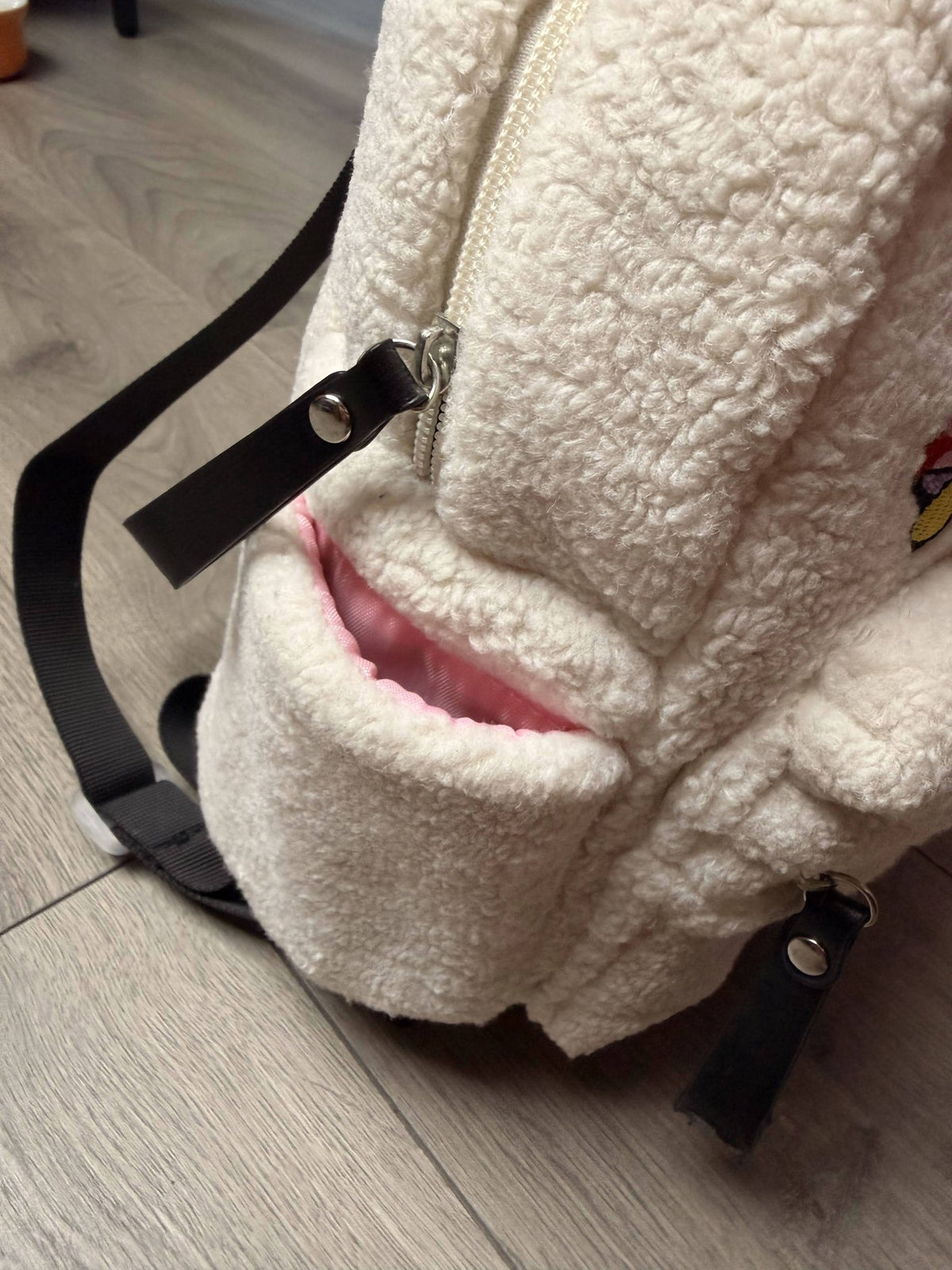 White Claire's Fluffy Embroidered Mini Backpack
