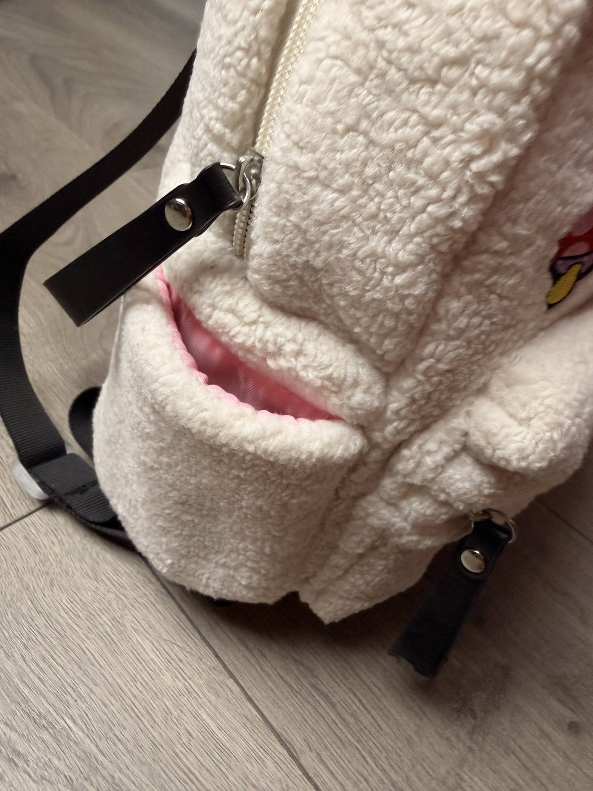 White Claire's Fluffy Embroidered Mini Backpack